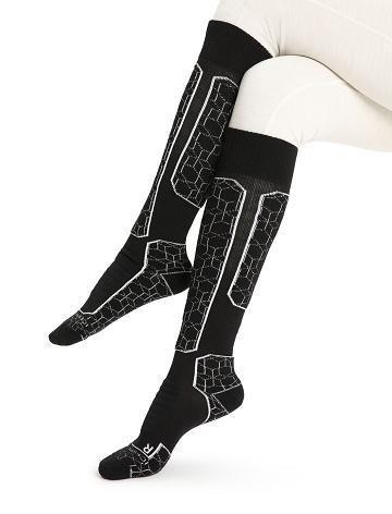 Black / Snow Icebreaker Merino Ski+ Medium Over the Calf Alpine Geo Women's Socks | AU 1408SGLO